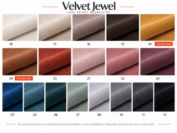 Meubelstof velvet jewel kleurkaart