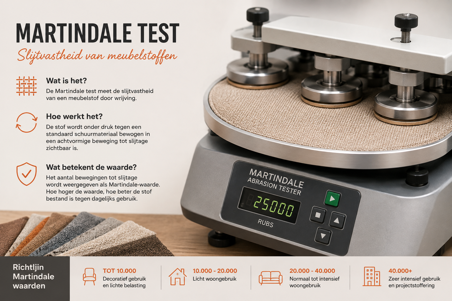 Martindale test voor slijtvastheid van meubelstof