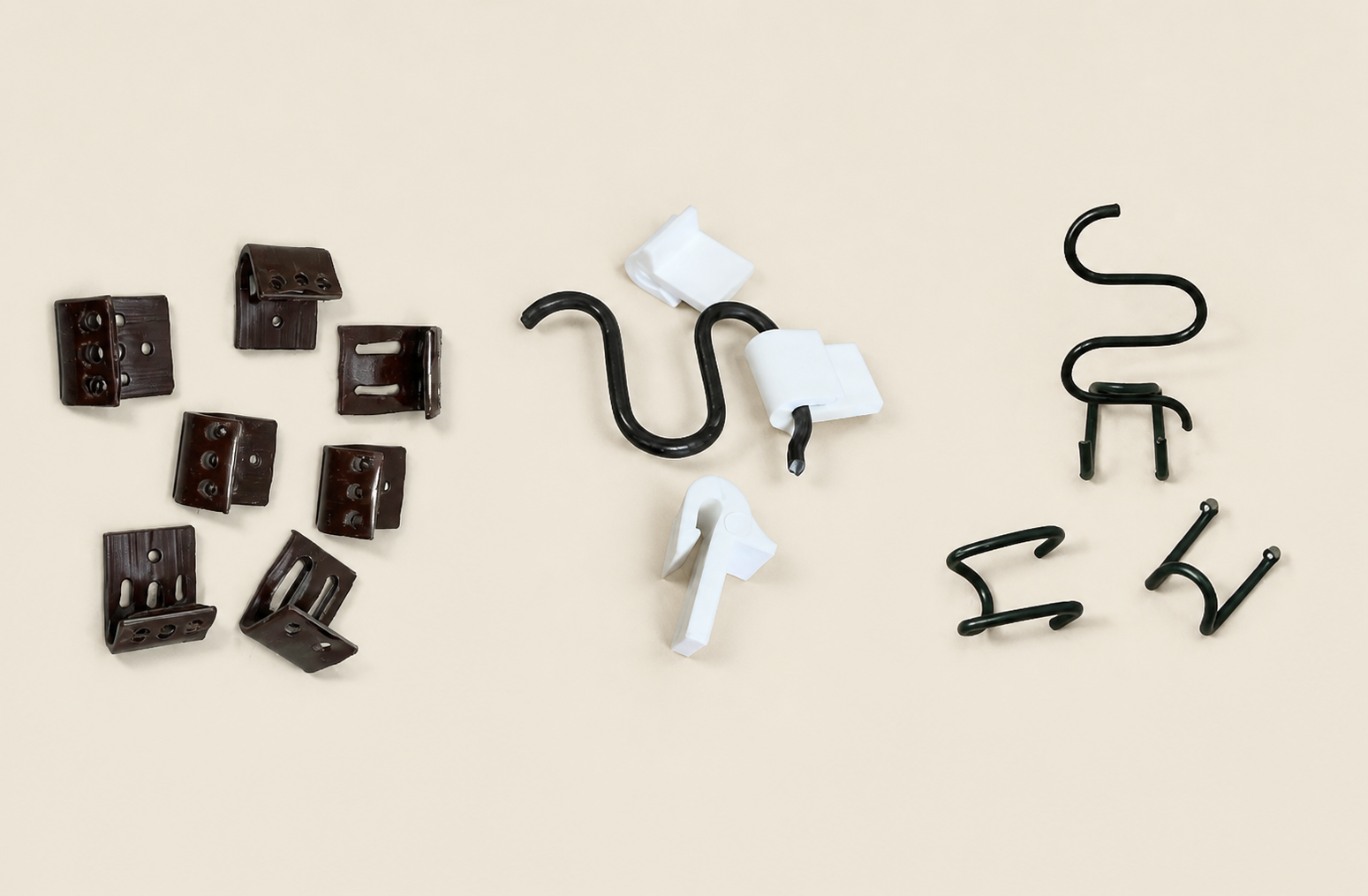 Metalen nosagclips, kunststof nosagclips en buishaken