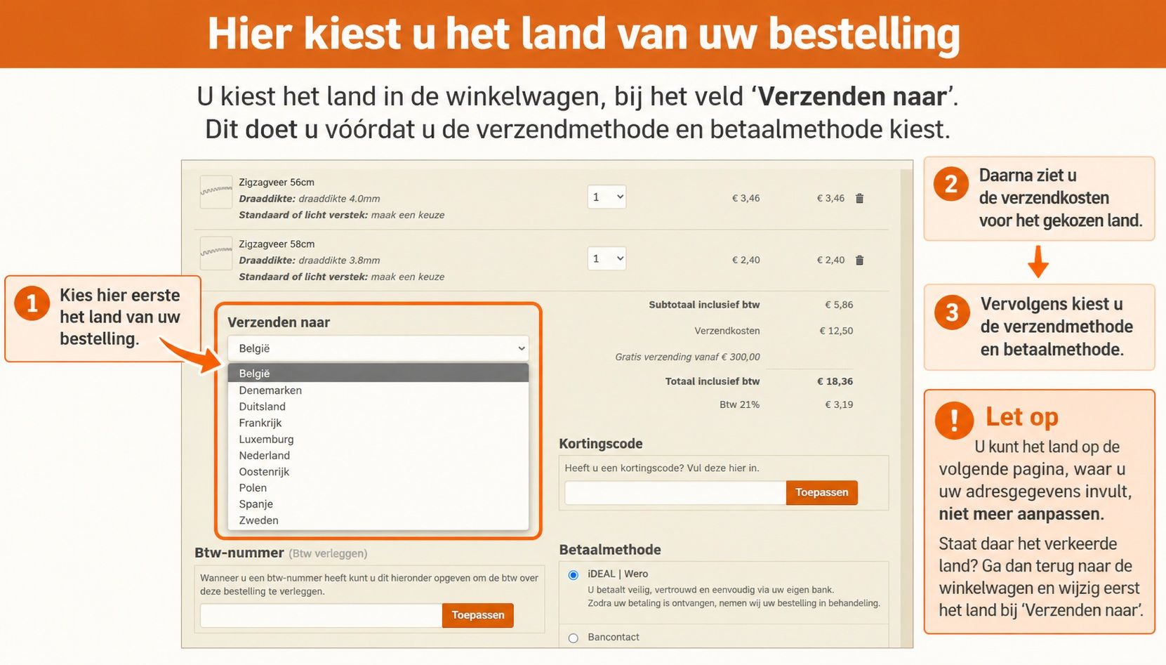 Land van bestemming kiezen bij Verzenden naar in de winkelwagen van Wotex