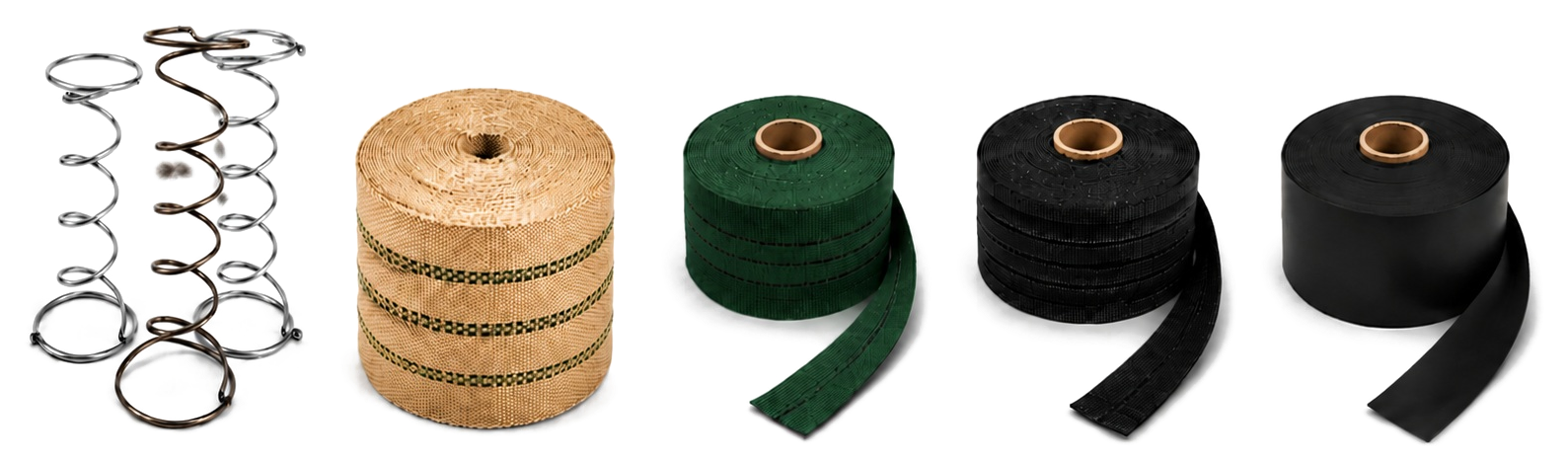 Overzicht van slagveren, jute singelband, elastische singelband en rubberen singelband